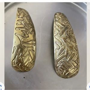 BAKARI Vintage Brass Artisan Dangle Pierced EARRINGS 2.5” Tribal FAST FREE SHIP